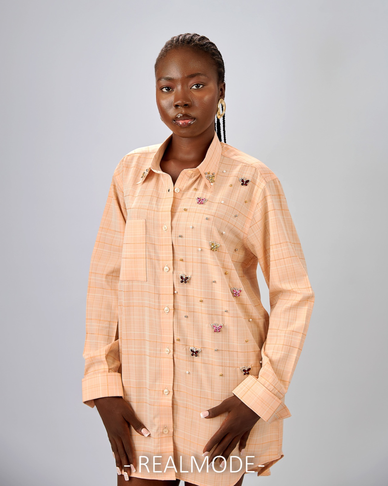Butterfly Embellished Shirt — Peach