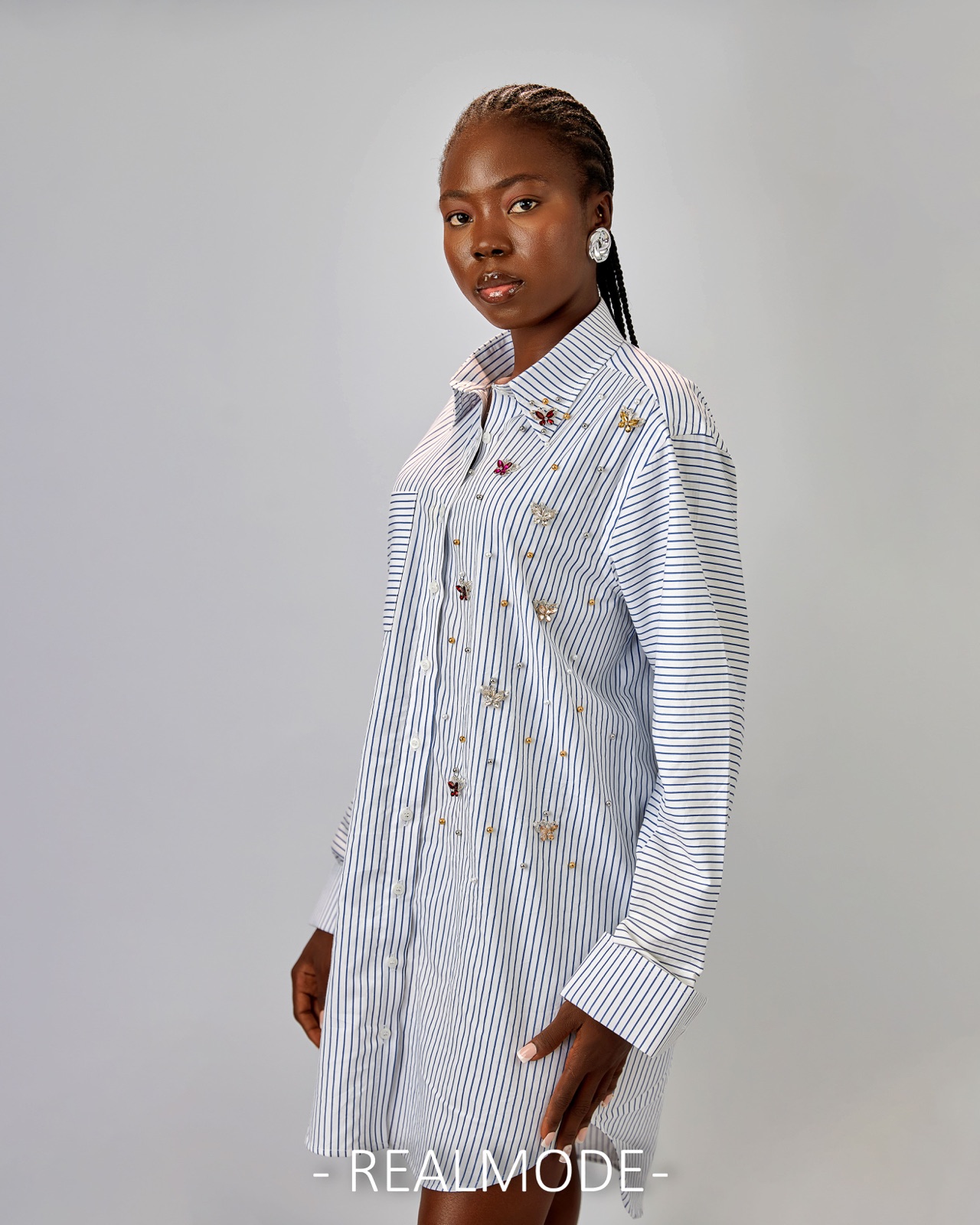 Embellished Stripe Shirt Dress